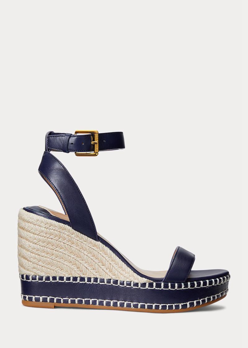 Sandały Lauren Damska Granatowe Hilarie Skórzane Espadrille 932648-HJD